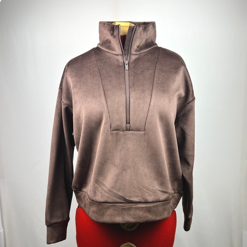 All in Motion Womens Large Brown Ribbed Half Zip Pullover Sweater NWT